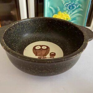 Black Ceramic Bowl with Owl Design   Cute Collectible